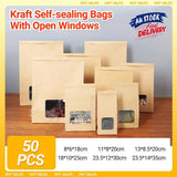 Darrahopens Gift & Novelty > Bags 50Pcs Kraft Paper Self-Sealing Bags Tea Nut Bags Dry Goods Packaging Sealed Bags