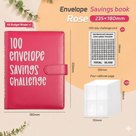 Darrahopens Gift & Novelty > Books > Activity Books 100 Envelope Savings Challenge Binder A5 Budget Planner Book PU Leather Cash Stuffing Money Organiser with Magnetic Closure & Tracker (Red)