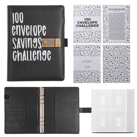 Darrahopens Gift & Novelty > Books > Activity Books 100 Envelope Savings Challenge Binder with Password Lock A5 Cash Stuffing Budget Planner Book Money Organizer for Couples (Black)