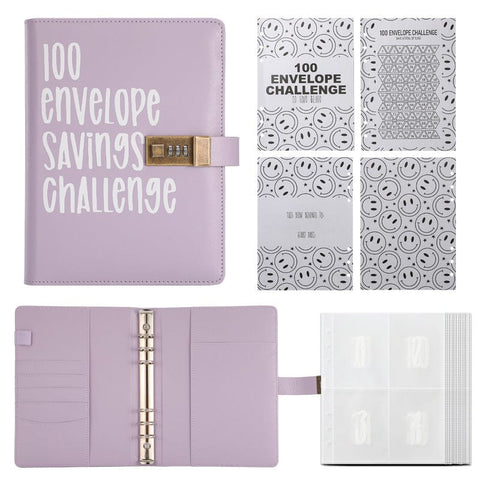 Darrahopens Gift & Novelty > Books > Activity Books 100 Envelope Savings Challenge Binder with Password Lock A5 Cash Stuffing Budget Planner Book Money Organizer for Couples (Purple)
