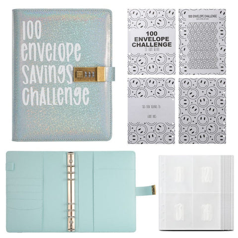 Darrahopens Gift & Novelty > Books > Activity Books 100 Envelope Savings Challenge Binder with Password Lock Holographic Blue A5 Cash Stuffing Budget Planner Book Money Organiser for Couples (Glitter Blue)