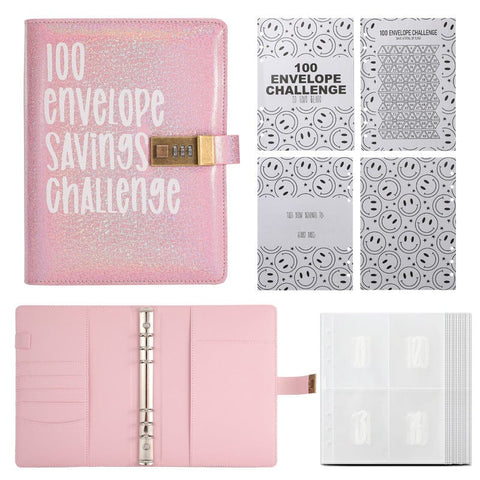 Darrahopens Gift & Novelty > Books > Activity Books 100 Envelope Savings Challenge Binder with Password Lock Holographic Pink A5 Cash Stuffing Budget Planner Book Money Organiser for Couples (Glitter Pink)