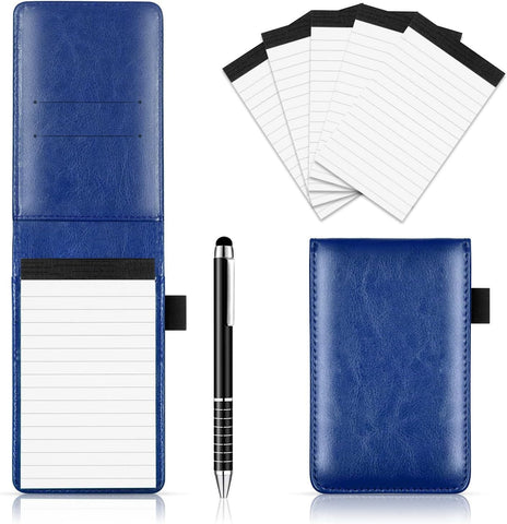 Darrahopens Gift & Novelty > Books > Activity Books 7-Piece Blue Business A7 Pocket Notebook Set - Premium PU Leather Memo Pad, 5 Memo Replacement Refills & 2-in-1 Metal Stylus Pen