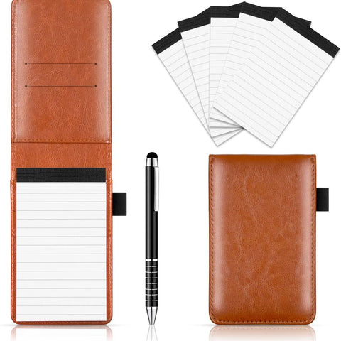 Darrahopens Gift & Novelty > Books > Activity Books 7-Piece Brown Business A7 Pocket Notebook Set - Premium PU Leather Memo Pad, 5 Memo Replacement Refills & 2-in-1 Metal Stylus Pen