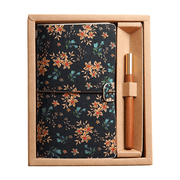 Darrahopens Gift & Novelty > Books > Activity Books Calendula Retro A6 Travelers Leather Notebook & Wooden Pen Gift Box - Floral Botanical Loose-Leaf Journal with Bronze Charm, Kraft Paper and Lined Paper