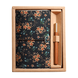 Darrahopens Gift & Novelty > Books > Activity Books Calendula Retro A6 Travelers Leather Notebook & Wooden Pen Gift Box - Floral Botanical Loose-Leaf Journal with Bronze Charm, Kraft Paper and Lined Paper