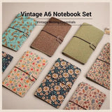Darrahopens Gift & Novelty > Books > Activity Books Calendula Retro A6 Travelers Leather Notebook & Wooden Pen Gift Box - Floral Botanical Loose-Leaf Journal with Bronze Charm, Kraft Paper and Lined Paper