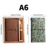 Darrahopens Gift & Novelty > Books > Activity Books Calendula Retro A6 Travelers Leather Notebook & Wooden Pen Gift Box - Floral Botanical Loose-Leaf Journal with Bronze Charm, Kraft Paper and Lined Paper