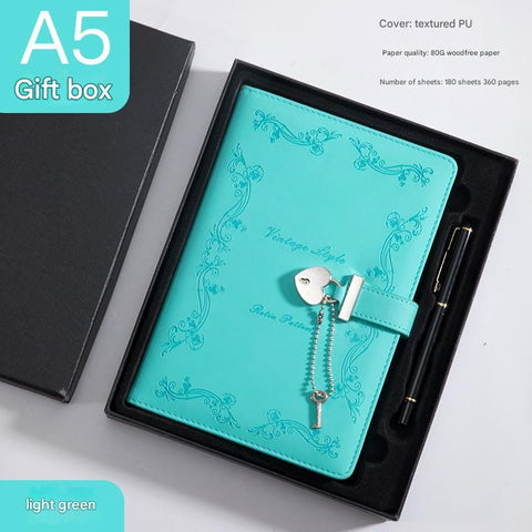 Darrahopens Gift & Novelty > Books > Activity Books Heart Lock Diary with Key - Vintage Style Journal, Green PU Leather, Secure and Elegant