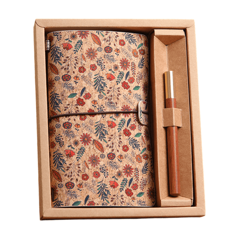Darrahopens Gift & Novelty > Books > Activity Books Ivy Retro A6 Travelers Leather Notebook & Wooden Pen Gift Box - Floral Botanical Loose-Leaf Journal with Bronze Charm, Kraft Paper and Lined Paper