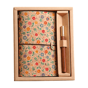 Darrahopens Gift & Novelty > Books > Activity Books Mini Rose Retro A6 Travelers Leather Notebook & Wooden Pen Gift Box - Floral Botanical Loose-Leaf Journal with Bronze Charm, Kraft Paper and Lined Paper