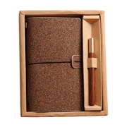 Darrahopens Gift & Novelty > Books > Activity Books Shiny Brown Retro A6 Travelers Leather Notebook & Wooden Pen Gift Box - Floral Botanical Loose-Leaf Journal with Bronze Charm, Kraft Paper and Lined Paper