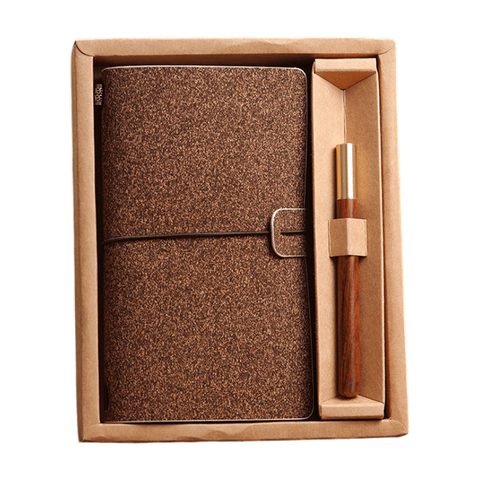 Darrahopens Gift & Novelty > Books > Activity Books Shiny Brown Retro A6 Travelers Leather Notebook & Wooden Pen Gift Box - Floral Botanical Loose-Leaf Journal with Bronze Charm, Kraft Paper and Lined Paper