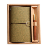 Darrahopens Gift & Novelty > Books > Activity Books Shiny Green Retro A6 Travelers Leather Notebook & Wooden Pen Gift Box - Floral Botanical Loose-Leaf Journal with Bronze Charm, Kraft Paper and Lined Paper