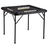 Darrahopens Gift & Novelty > Games > Activity Games VEVOR Mahjong Table, Square 4 Player Folding Card Table with 4 Cup Holders & 4 Chip Trays, Portable Domino Game Table with 1 Set of Dominoes for Mahjong Poke Puzzles, 90 x 90-inch, Black
