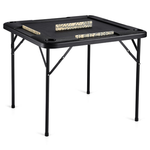 Darrahopens Gift & Novelty > Games > Activity Games VEVOR Mahjong Table, Square 4 Player Folding Card Table with 4 Cup Holders & 4 Chip Trays, Portable Domino Game Table with 1 Set of Dominoes for Mahjong Poke Puzzles, 90 x 90-inch, Black