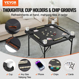 Darrahopens Gift & Novelty > Games > Activity Games VEVOR Mahjong Table, Square 4 Player Folding Card Table with 4 Cup Holders & 4 Chip Trays, Portable Domino Game Table with 1 Set of Dominoes for Mahjong Poke Puzzles, 90 x 90-inch, Black