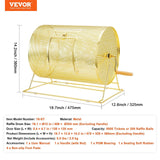 Darrahopens Gift & Novelty > Games > Card Games VEVOR Raffle Drum, 16.1 x Ø12 inch Brass Plated Raffle Ticket Spinning Cage, Holds 5000 Tickets or 200 Ping Pong Balls, Metal Lottery Spinning Drawing with Wooden Turning Handle, for Bingo Ballot Part