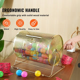 Darrahopens Gift & Novelty > Games > Card Games VEVOR Raffle Drum, 16.1 x Ø12 inch Brass Plated Raffle Ticket Spinning Cage, Holds 5000 Tickets or 200 Ping Pong Balls, Metal Lottery Spinning Drawing with Wooden Turning Handle, for Bingo Ballot Part