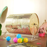 Darrahopens Gift & Novelty > Games > Card Games VEVOR Raffle Drum, 16.1 x Ø12 inch Brass Plated Raffle Ticket Spinning Cage, Holds 5000 Tickets or 200 Ping Pong Balls, Metal Lottery Spinning Drawing with Wooden Turning Handle, for Bingo Ballot Part