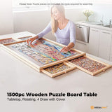 Darrahopens Gift & Novelty > Games > Jigsaw Puzzles & Accessories Social Hike 1500pcs Puzzle Board 4 Drawer with Cover - Wooden Rotating Tabletop