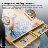 Darrahopens Gift & Novelty > Games > Jigsaw Puzzles & Accessories Social Hike 1500pcs Puzzle Board 4 Drawer with Cover - Wooden Rotating Tabletop