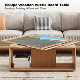 Darrahopens Gift & Novelty > Games > Jigsaw Puzzles & Accessories Social Hike 1500pcs Puzzle Board 6 Drawer with Cover - Wooden Rotating Tabletop