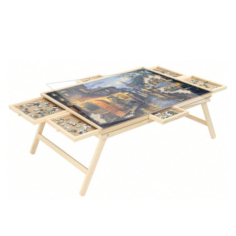 Darrahopens Gift & Novelty > Games > Jigsaw Puzzles & Accessories Social Hike 1500pcs Puzzle Board Table 6 Drawer with Cover - Wooden Folding Legs