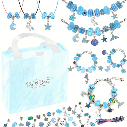 Darrahopens Gift & Novelty > Novelty > Jewellery Making Kits 67PCS Blue DIY Charm Necklace & Bracelet Making Kit - Creative Jewelry Craft Set with Colorful Drip Oil Pendants & Metal Beads