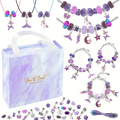 Darrahopens Gift & Novelty > Novelty > Jewellery Making Kits 67PCS Purple DIY Charm Necklace & Bracelet Making Kit - Creative Jewelry Craft Set with Colorful Drip Oil Pendants & Metal Beads