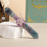 Darrahopens Gift & Novelty > Novelty > Jewellery Making Kits Handmade Crystal Wand Natural Stone Scepter Raw Gemstone Magic Wand Healing Tool Green Fluorite star pattern