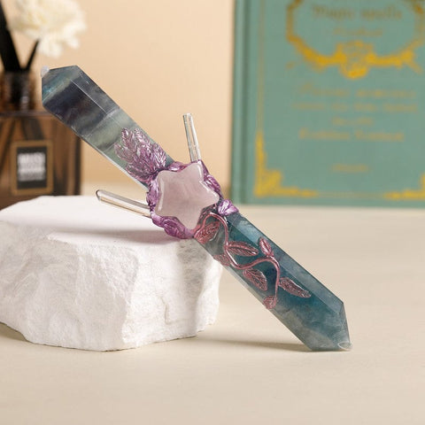 Darrahopens Gift & Novelty > Novelty > Jewellery Making Kits Handmade Crystal Wand Natural Stone Scepter Raw Gemstone Magic Wand Healing Tool Green Fluorite star pattern