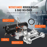 Darrahopens Gift & Novelty > Novelty > Jewellery Making Kits VEVOR Train Horns Kit, 4 Trumpet Air Horn Kit, 150dB Train Horns for Pickup Trucks, 12V 160 psi Air Compressor 2.6 Gal/10 L Tank with Gauge for Any 12V Vehicle Car Truck Train Van Boat
