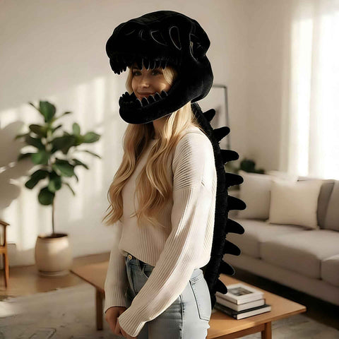 Darrahopens Gift & Novelty > Novelty > Novelty Gifts 120CM Black Funny Dinosaur Skeleton Plush Headwear – Quirky Bone Fossil Plushie Hat & Huggable Doll for Party Costumes and Birthday Gifts