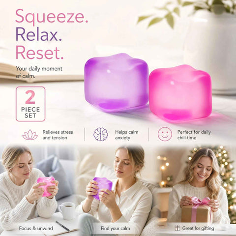 Darrahopens Gift & Novelty > Novelty > Novelty Gifts 2 Pack Purple & Pink Ice Cube Squishy Mix, Gentle Dual Squish To Release Daily Stress, Holiday Pair In Australia - Darrahopens