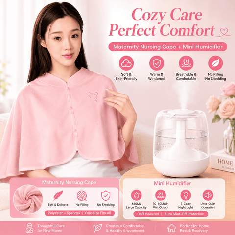 Darrahopens Gift & Novelty > Novelty > Novelty Gifts 2 pcs Relaxing Winter Set - Pink  Nursing Cape and White Mini Humidifier Soothing – Soft Postpartum Shawl & 650ml USB Air Humidifier for Home Comfort，Relax Self Care Present for Women