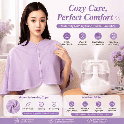 Darrahopens Gift & Novelty > Novelty > Novelty Gifts 2 pcs Relaxing Winter Set - Purple  Nursing Cape and White Mini Humidifier Soothing – Soft Postpartum Shawl & 650ml USB Air Humidifier for Home Comfort，Relax Self Care Present for Women