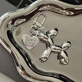 Darrahopens Gift & Novelty > Novelty > Novelty Gifts 2-Piece Silver Balloon Dog Keychain Set with Heart Charm Bag Pendant Cute Couple Gift