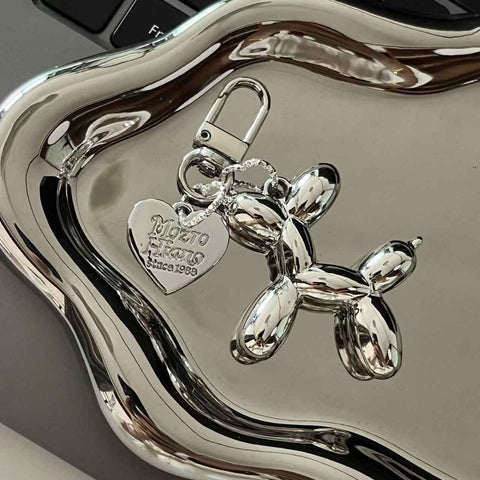 Darrahopens Gift & Novelty > Novelty > Novelty Gifts 2-Piece Silver Balloon Dog Keychain Set with Heart Charm Bag Pendant Cute Couple Gift