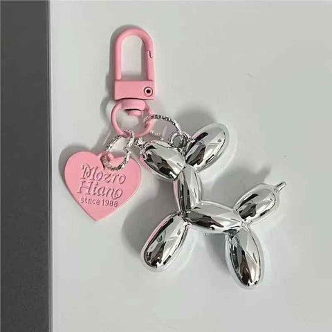 Darrahopens Gift & Novelty > Novelty > Novelty Gifts 2-Piece Silver Balloon Dog Keychain Set with Heart Charm Bag Pendant Cute Couple Gift(Pink button)