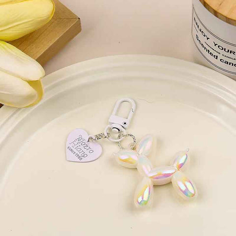 Darrahopens Gift & Novelty > Novelty > Novelty Gifts 2-Piece White Balloon Dog Keychain Set with Heart Charm Bag Pendant Cute Couple Gift