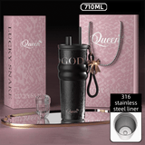 710ML Black Luxury Gradient Textured Aurora Starry Night Insulated Travel Mug (Bow Pendant Gift Box) – 316 Stainless Steel Car Coffee Tumbler with Pop-Up Straw Dual Lid, Sinking Tea Infuser Ball and Cup Sleeve