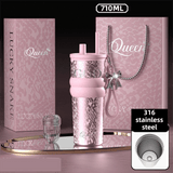 710ML Pink Luxury Gradient Textured Aurora Starry Night Insulated Travel Mug (Bow Pendant Gift Box) – 316 Stainless Steel Car Coffee Tumbler with Pop-Up Straw Dual Lid, Sinking Tea Infuser Ball and Cup Sleeve