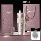 710ML Silver Luxury Gradient Textured Aurora Starry Night Insulated Travel Mug (Bow Pendant Gift Box) – Ceramic Liner Car Coffee Tumbler with Pop-Up Straw Dual Lid, Sinking Tea Infuser Ball and Cup Sleeve