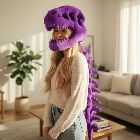 Darrahopens Gift & Novelty > Novelty > Novelty Gifts 80CM Purple Funny Dinosaur Skeleton Plush Headwear – Quirky Bone Fossil Plushie Hat & Huggable Doll for Party Costumes and Birthday Gifts
