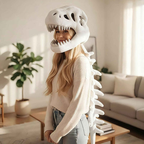 Darrahopens Gift & Novelty > Novelty > Novelty Gifts 80CM White Funny Dinosaur Skeleton Plush Headwear – Quirky Bone Fossil Plushie Hat & Huggable Doll for Party Costumes and Birthday Gifts