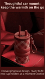 Darrahopens Gift & Novelty > Novelty > Novelty Gifts Beige British Equestrian Plaid 710ML Insulated Travel Mug with Dual-Drink Lid, Straw & Straw Cap - Ceramic Liner Car Coffee Tumbler with Tea Water Separator Ball and Matching Protective Sleeve (Delux Gift Box)