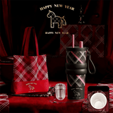 Black British Equestrian Plaid 710ML Insulated Travel Mug with Dual-Drink Lid, Straw & Straw Cap - Ceramic Liner Car Coffee Tumbler with Tea Water Separator Ball and Matching Protective Sleeve (Delux Gift Box)