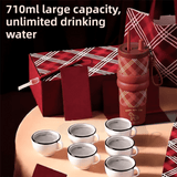 Black British Equestrian Plaid 710ML Insulated Travel Mug with Dual-Drink Lid, Straw & Straw Cap - Ceramic Liner Car Coffee Tumbler with Tea Water Separator Ball and Matching Protective Sleeve (Delux Gift Box)