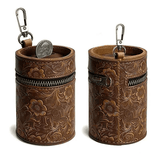 Darrahopens Gift & Novelty > Novelty > Novelty Gifts Genuine Leather Carved Barrel Piggy Bank, Natural Top Grain Cowhide Vintage Relief, Zipper Closure Portable